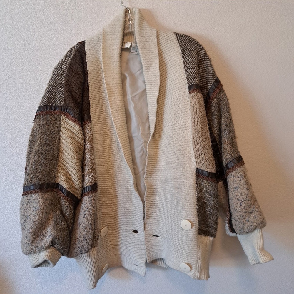 Vintage Bonnie and Bill by Holly Patchwork Cardigan Lined Brown Cream Medium
